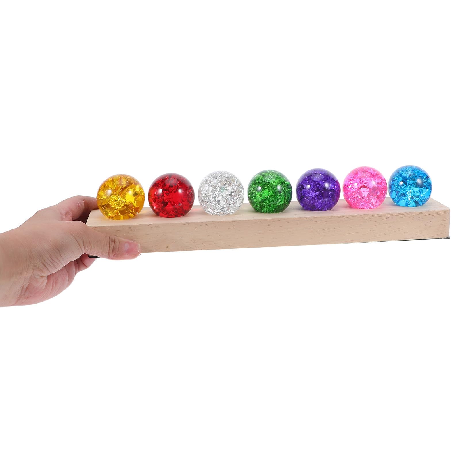 Amosfun Sfera di Vetro Luminosa Colorata con Base LED in Legno, Rosso
