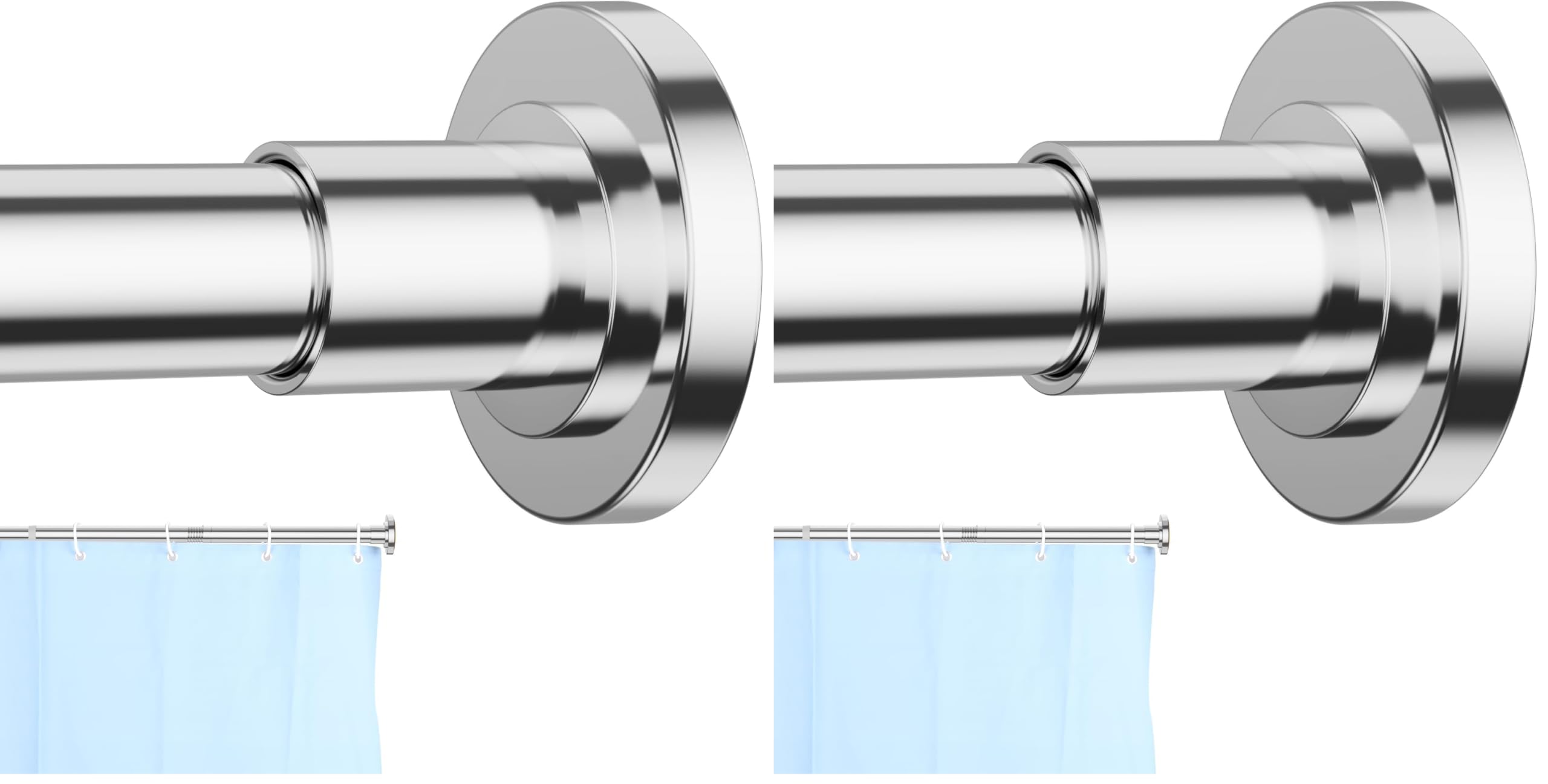 CorkLatta Chrome Shower Curtain Rod 31 to 80 Inch,1 Inch Diameter Adjustable Spring Tension Curtain Rod No Drilling Stainless Steel Telescoping Rod,No Rust (Pack of 2)