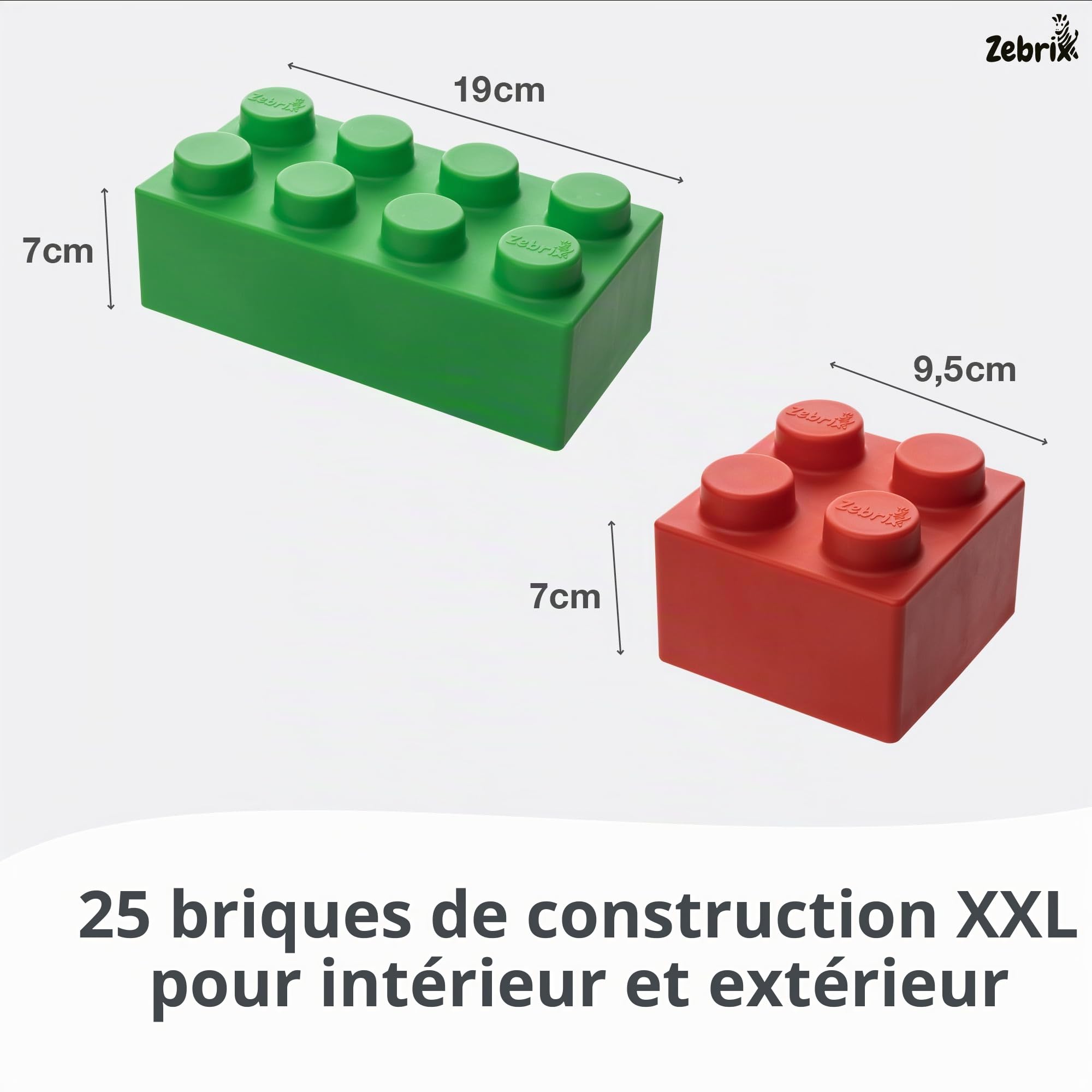 XXL 25 briques de construction 4 couleurs | Grandes briques en rouge, vert, bleu et jaune - (25 briques) | Pour bébés et enfants | Fabriqué en Allemagne
