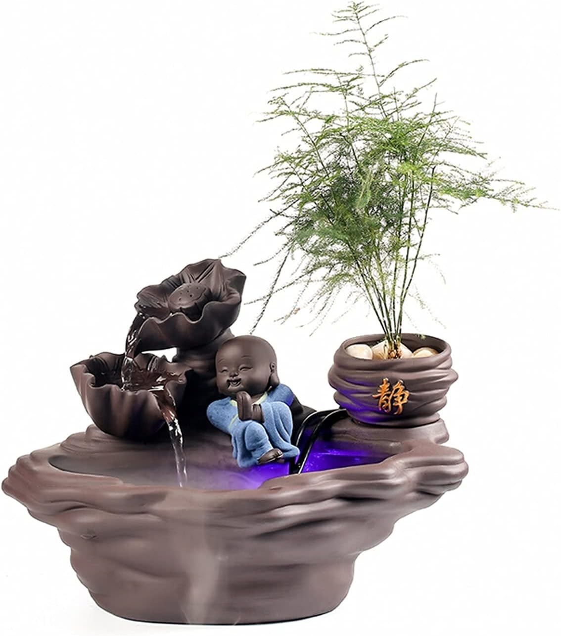 Tabletop Fountain Little Monk Indoor Relaxation Desktop Fountain Zen Meditation Indoor Waterfall Feature - for Home Office Bedroom Desk Décoration Desktop Fountain