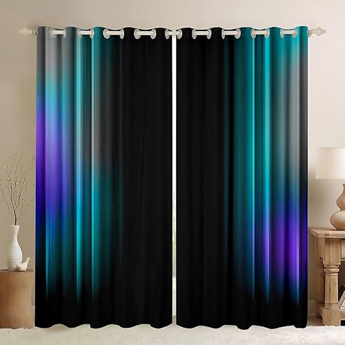 Cortinas geométricas abstractas degradadas para adolescentes, color verde azulado y azul, gris, negro, a rayas, para dormitorio, sala de estar,