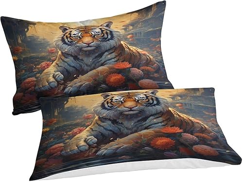 Miniatura 5 de Juego de edredón de tigre con diseño de animales del bosque de tigre, diseño de gatos y perros, diseño de dibujos animados, para niños y niñas,