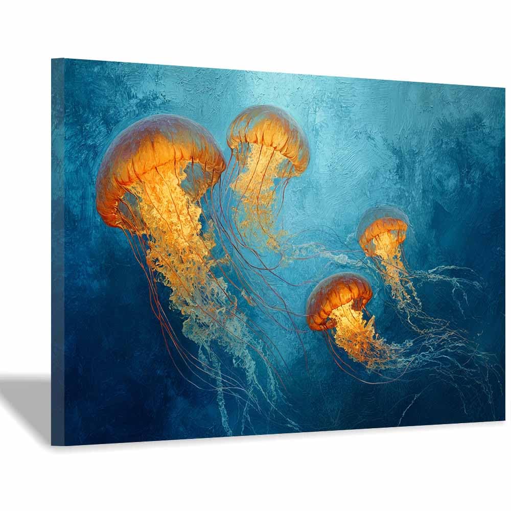 HOQIU Canvas Wall Art Underwater Jellyfisheses Painting canvas art, art print, house decor, bedroom wall decor above bed, prints for living room.(Multicolor)-30x40cm Framed