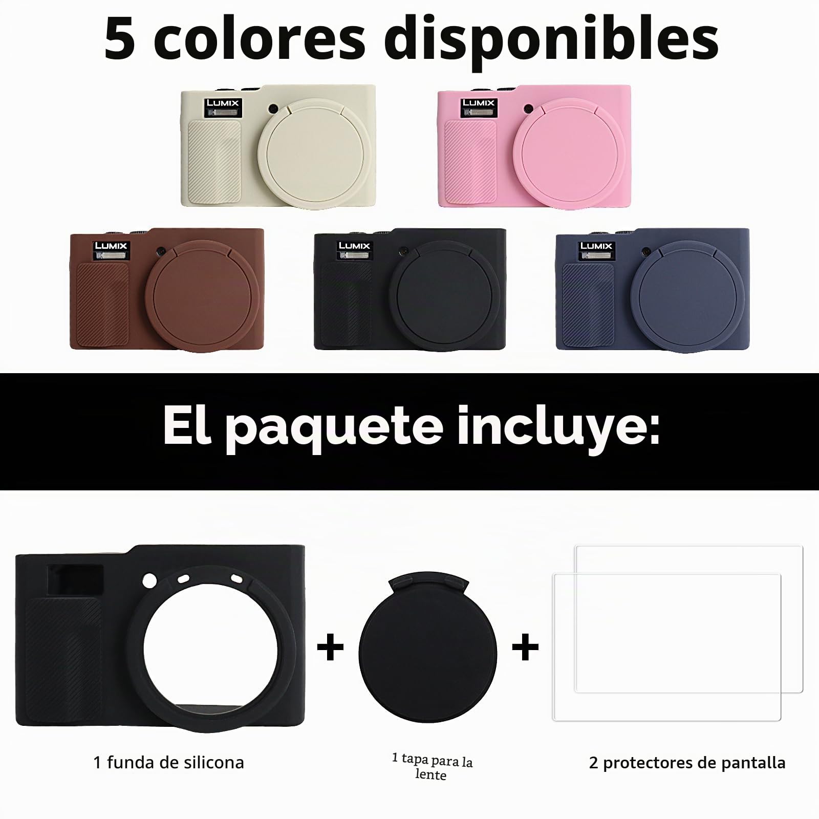 Rieibi Funda de Silicona para Cámara Panasonic Lumix ZS99/TZ99, Accesorios para Panasonic Lumix ZS99/TZ99 Funda Incluyendo 2 Piezas de Protector de Pantalla, Tapa de Lente Desmontable, Negro