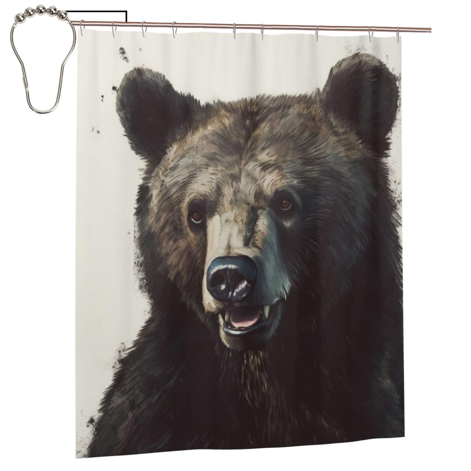 BWWHCCTI Bear print Printed Shower Curtain With 12 Iron Hooks Opaque Quick Drying Waterproof Shower Curtains Sets For Bathroom 152x183 Cm