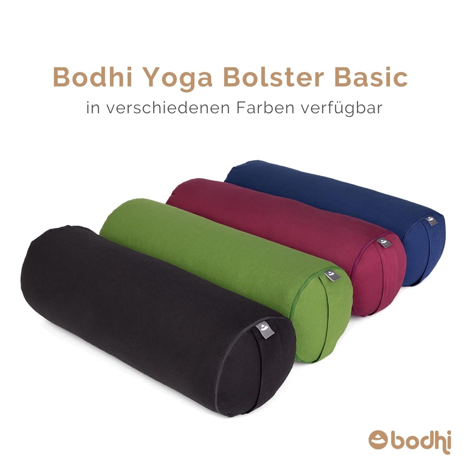 Bodhi Yoga Bolster Rolle Ø 22 cm | Yogarolle mit Bio-Dinkelfüllung | Yogakissen für Restorative & Yin Yoga | Waschbarer Bezug aus Baumwolle | Pilates Kissen mit Trageschlaufe