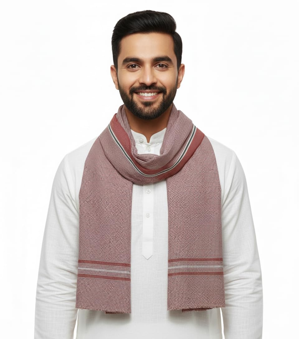 Premium Cotton Gamcha, Traditional Red & Black Checkered Design Towel Scarf for Men, Unisex Adult, Free Size, 100% Cotton, Classic Style, Hand Wash Only-image-17