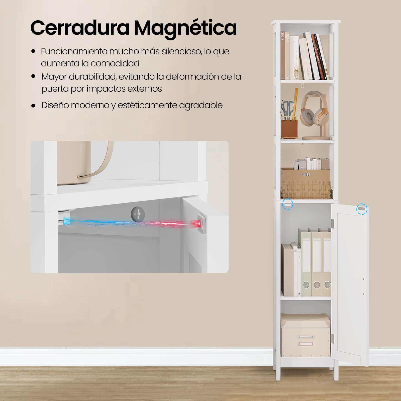 EUGAD Mueble de Baño, Armario Columna con Estantes Abiertos, Estanteria de Almacenaje, 30x30x163 cm, Mueble Auxiliar Estrecho para Baño, Sala de Estar, Estudio y Oficina, Blanco, 002WDG