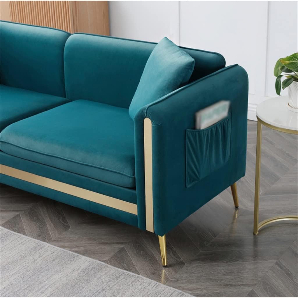 Upholstered Velvet Sofa and Loveseat Tufted Living Room Set Gold Metal Legs with Removable Cushions Side Pock
