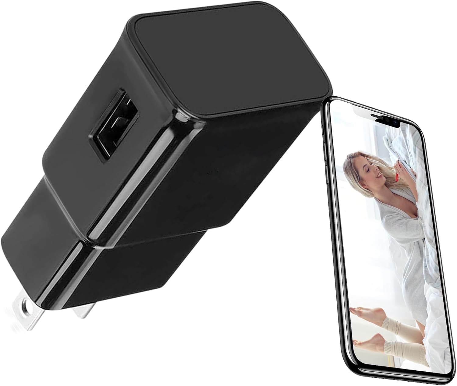 USB Charger Camera with 1080P HD, Night Vision & Motion Detection, Wireless Charger Camera for Home Security, Baby Monitor, Pet