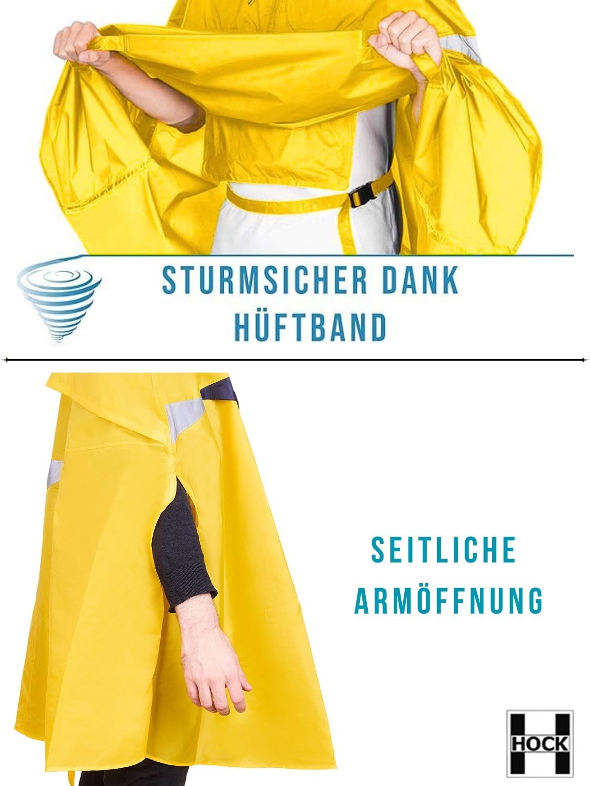 HOCK Premium Fahrrad Regenponcho 'Super Praktiko' mit Lüftung und seitlicher Armöffnung - 100,0% Wasserdichter Fahrradponcho für Herren & Damen