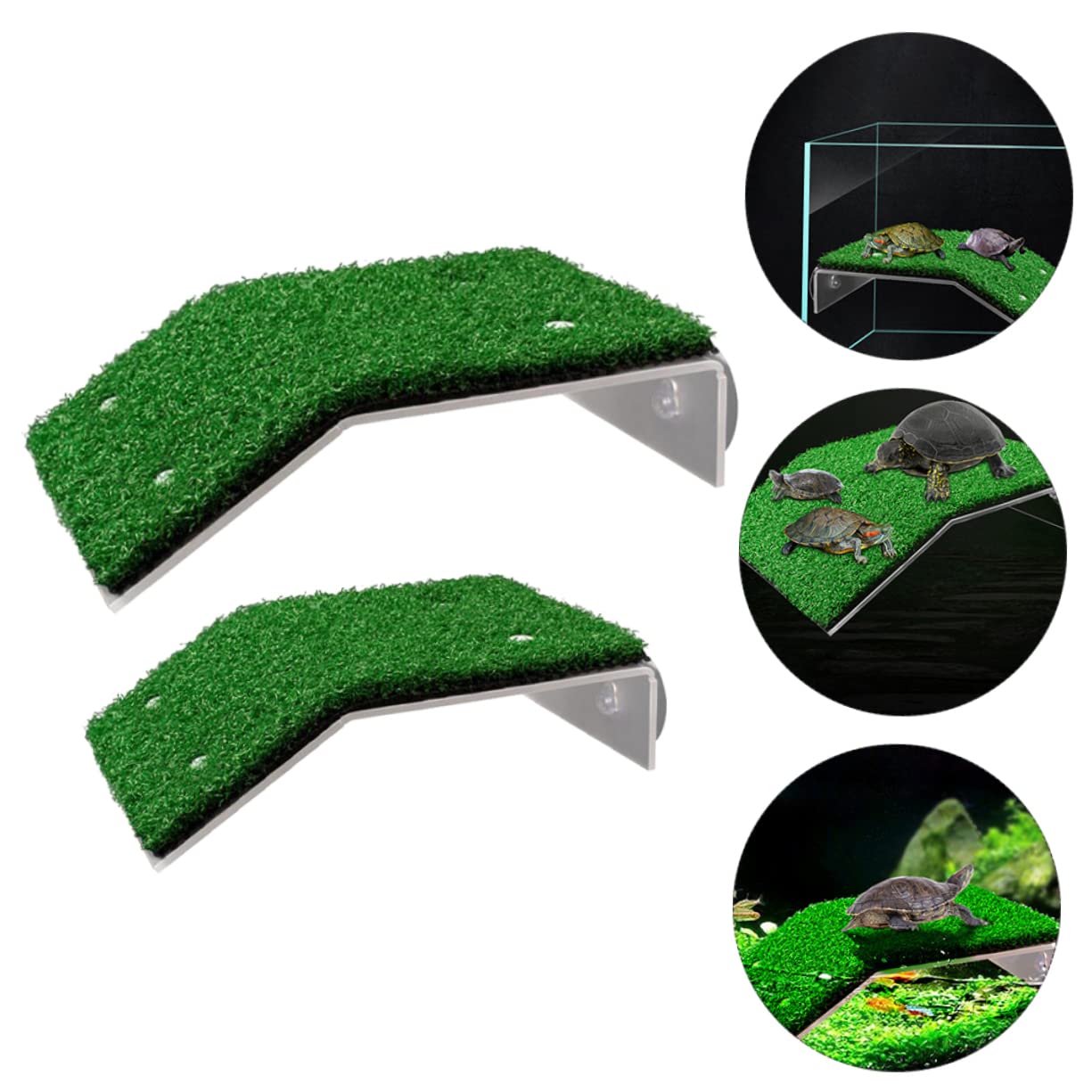 ibasenice Plataforma para Tortugas y Reptiles Césped Simulado, Rampa De Plástico Multifuncional, Tamaño Grande y Pequeño, para Acuario y Terrario, Apta para Tortugas De Agua y Pequeños Reptiles