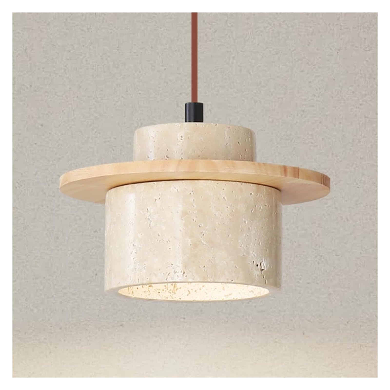 KHUKHU Japanese Wabi Sabi Natural Stone Pendant Light Nordic Yellow Travertine Pendant Lamp for Kitchen Island,Mid-Century Vintage Wood Chandelier for Dining,Entryway,Cafe,Restaurant(Beige,1PCS)