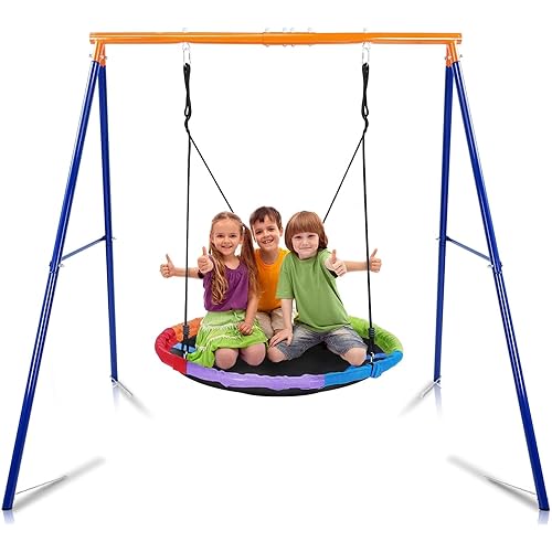 45” Saucer Swing for Kids, 440lbs Adjustable Swing Set for Backyard or Outdoor Playground,Heavy-Duty A-Frame Metal Outdoor Stand