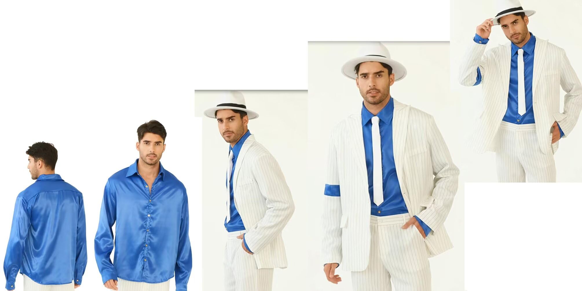 Halloween Natale per Bambino/Adulto Gioco di Ruolo Giacca Costumi Costume Carnevale Retro Liscio e Criminali Abbigliamento Giacche+Pantaloni+Camicia+ Cappello+Cravatta(Bianca,140-150)
