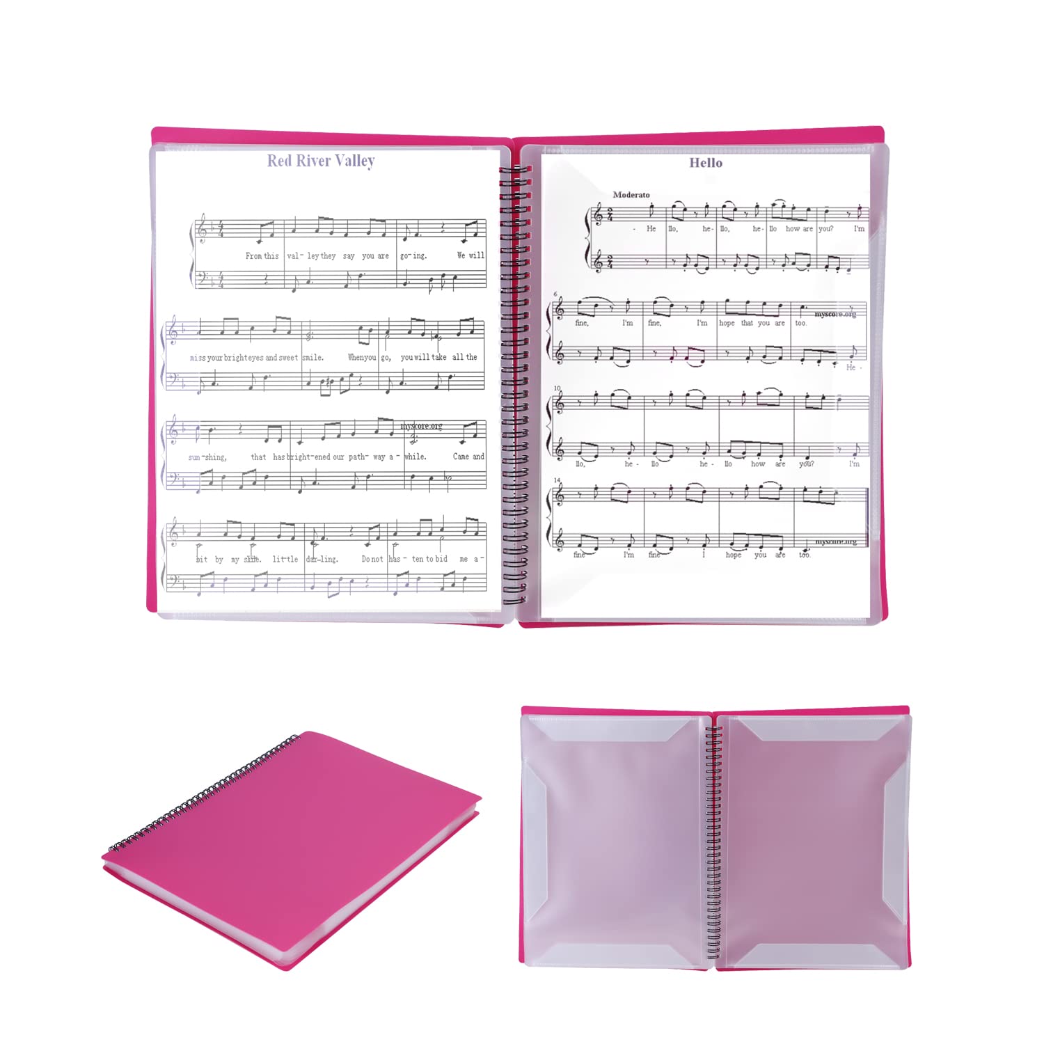 Xinchia Unisex Rose Red A4 Sheet Music File Folder Song File Clef Music Organizer Spiral-Bound Documents Holder Blank Plastic Concert Choral Folder 30 Pockets Piano Music Score Folder For Sheet Music Drawings And Documents