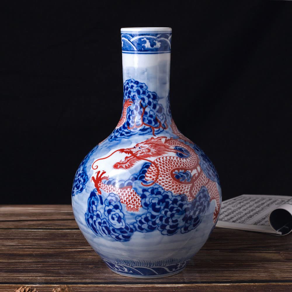asdchZen Blue And White Ginger Jar, Ceramic Chinoiserie Decorative Jars For Home, Office, Flower Vase Pocelain, Glossy Vase For Table, Living Room, Bookshelf, Mantle Fireplace, Centerp