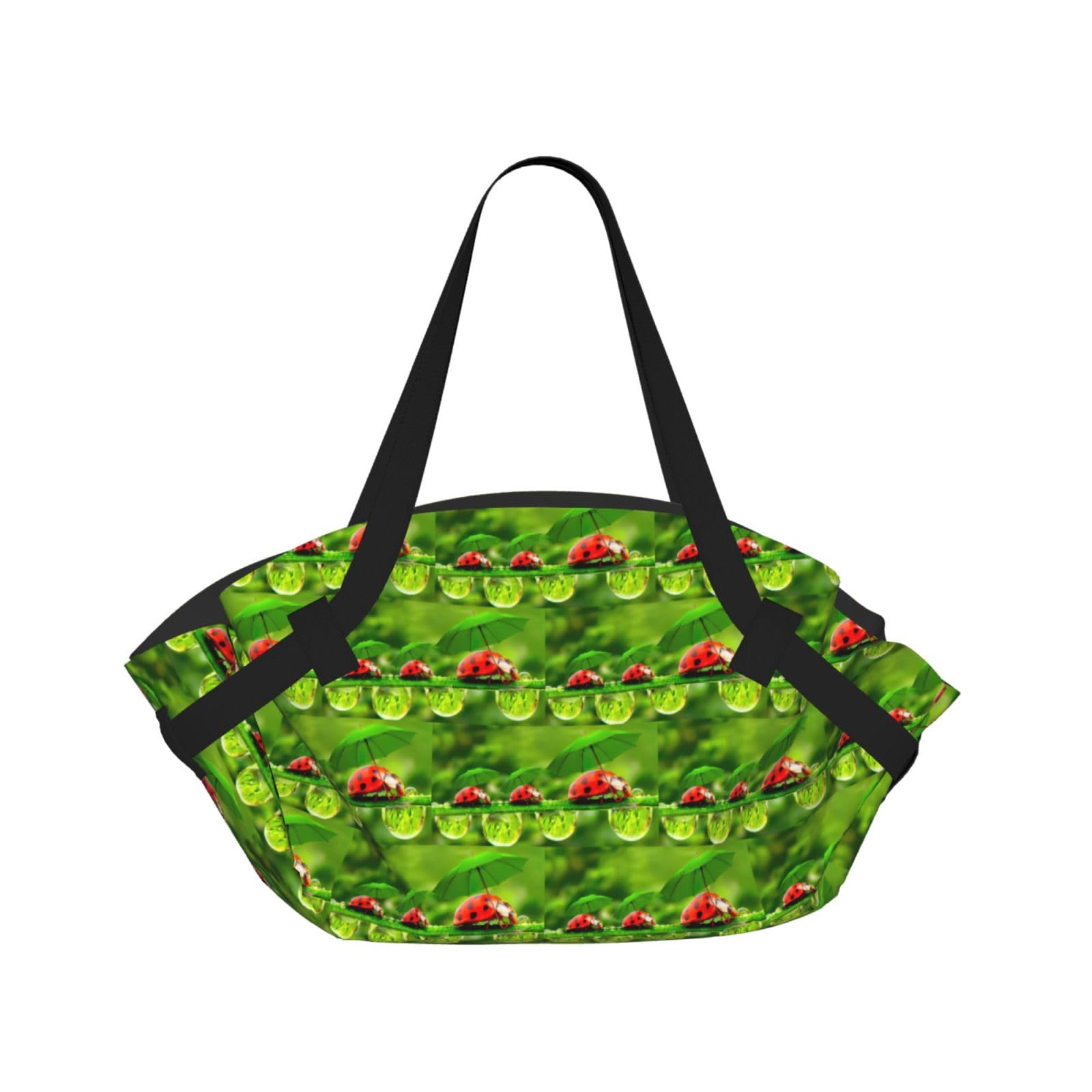 Zcmkjlg Funny Ladybug Holding Umbrellas Printed 2-in-1 Picnic Mat and Tote Bag, 94cm Round Foldable Blanket for Outdoor Beach Park