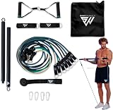 SMARTWORKOUT - Kit Elastici Resistenza + Barra Muscolazione - 7 Bande Regolabili 5-120kg - Maniglie, Cinghie Caviglie, Ancoraggio Porta - +150 Esercizi, Programmi Video - Portatile - 1