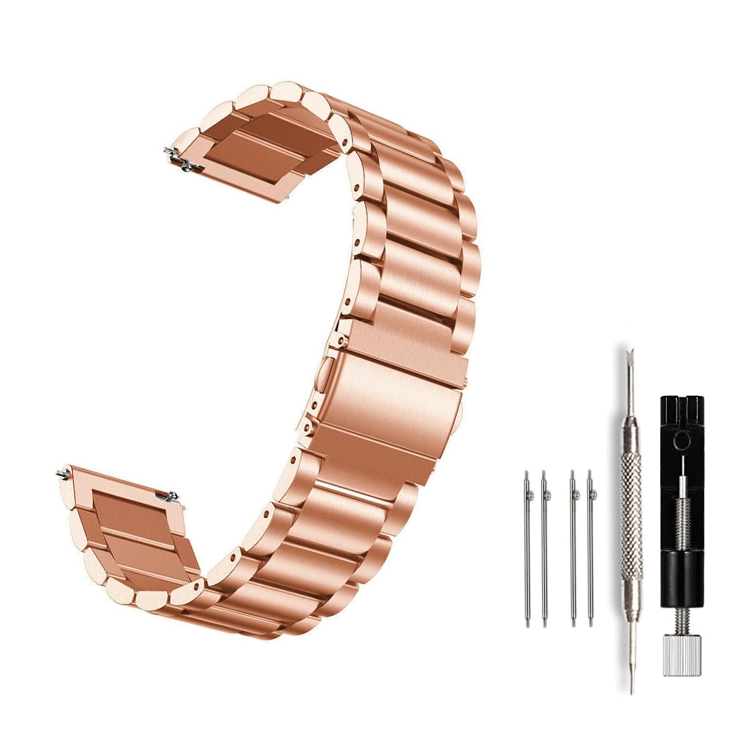Moran Stainless Steel Watch Band Quick Release Replacement Metal Strap 20mm 22mm for Men Women (Rose Gold+Folding Clasp, 22mm)