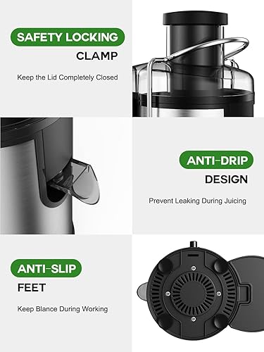 Miniatura 7 de Dominion Máquina exprimidora, exprimidor de 600 W con boca ancha de 3 pulgadas para frutas y verduras enteras, extractor centrífugo de jugo, fácil
