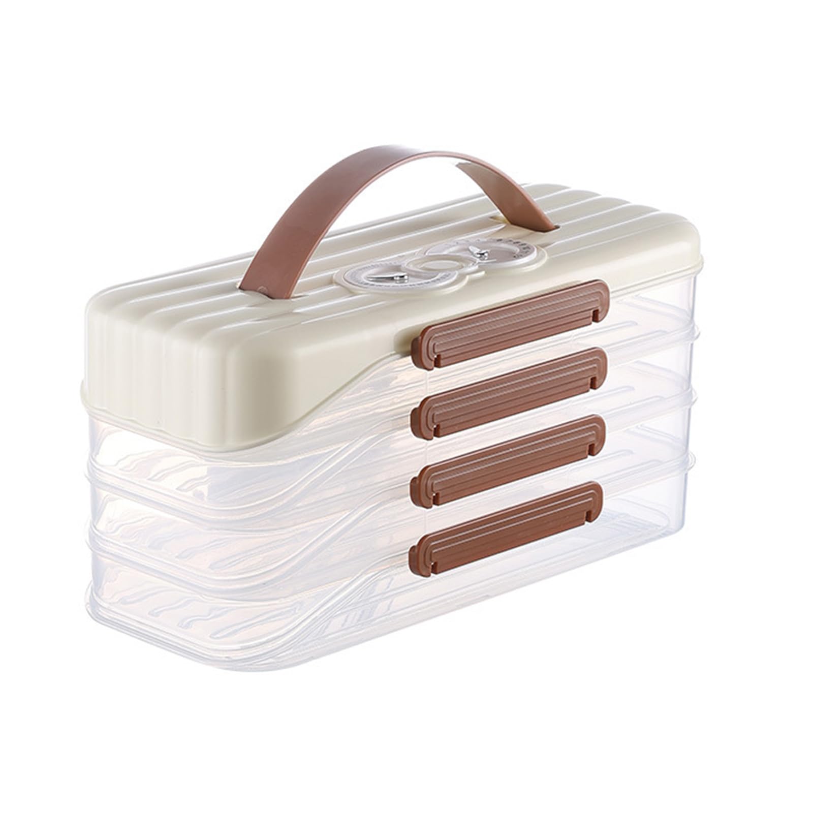 Carotoe Cream Rice 4 Layers Stackable Clear Dumpling Organizers With Date Timer Portable Accessory For Freezer Use And Kitchen Storage Solution Household Freezer Organizers