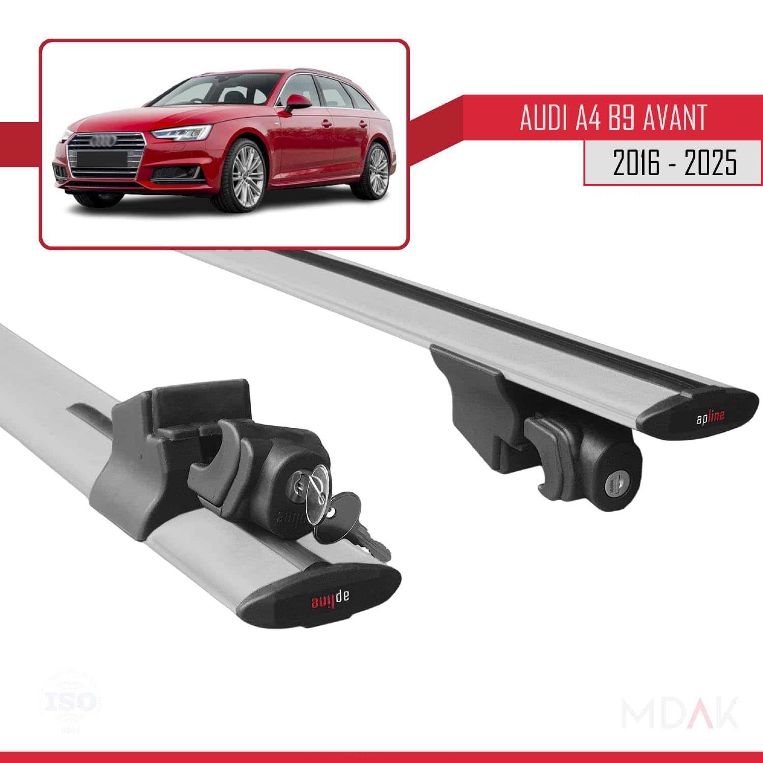 Compatible con Audi A4 (B9) Avant 2016 – 2023 Baca Hook portaequipajes con llave aluminio gris