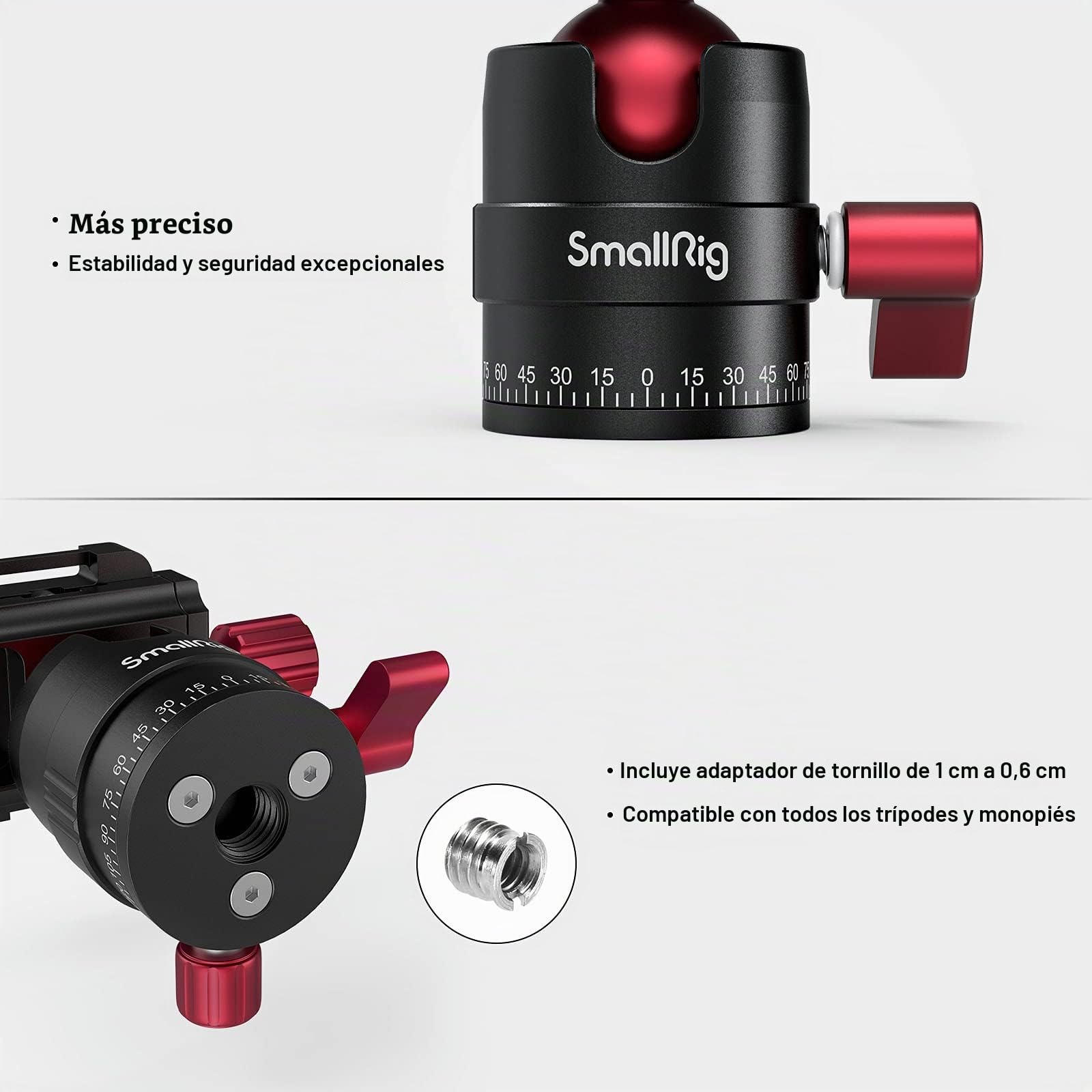 SMALLRIG Rótula de Bola de Trípode, Rótula de Bola Panorámica Giratoria de 360 Grados con Placa de Zapata Rápida de 1/4'', Carga Máxima de hasta 5kg / 11lb, para Videocámara de Cámara DSLR - 3034
