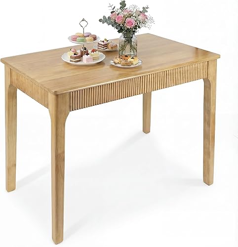 Mesa de comedor de madera maciza de 39 pulgadas, moderna mesa rectangular de madera real, diseño acanalado de mediados de siglo para el hogar,