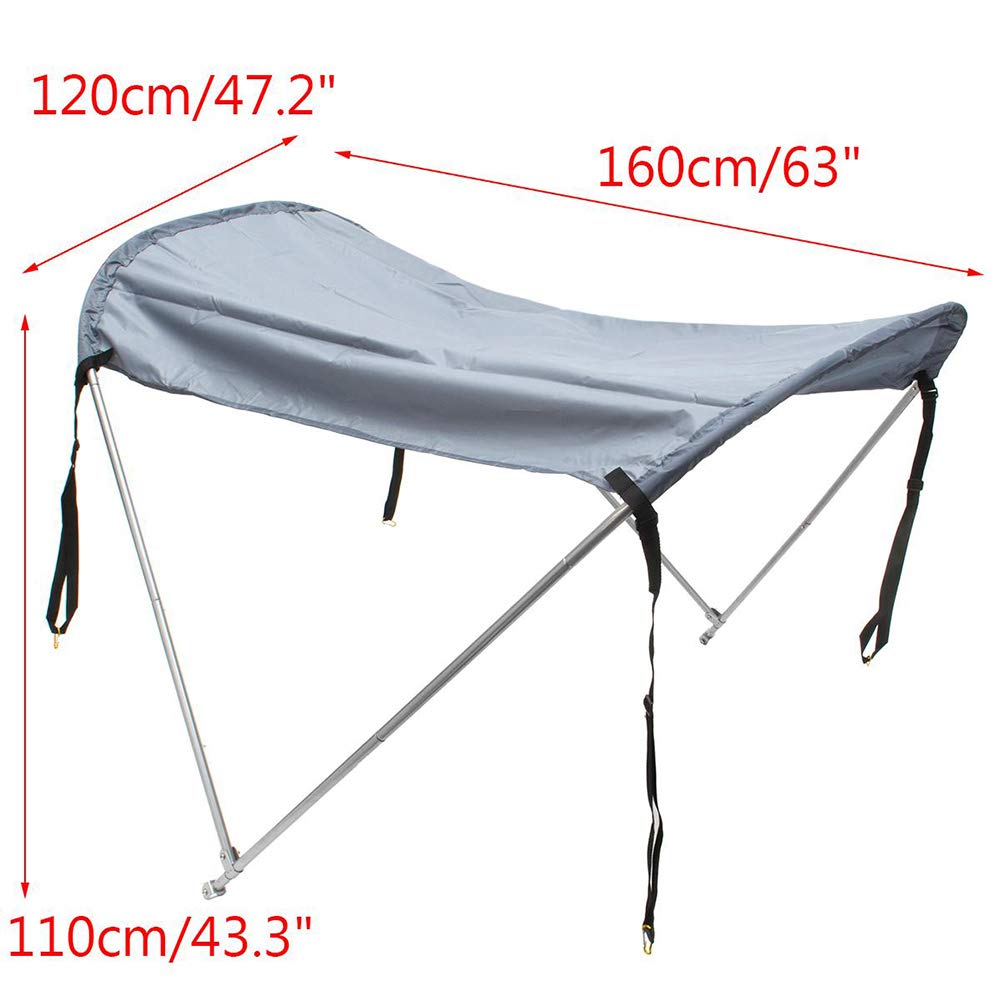 Telo copribarca Bimini Top, tendalino Parasole per gommoni da 2 a 5 Persone + Braccio di Supporto, 160 * 120 * 110 cm