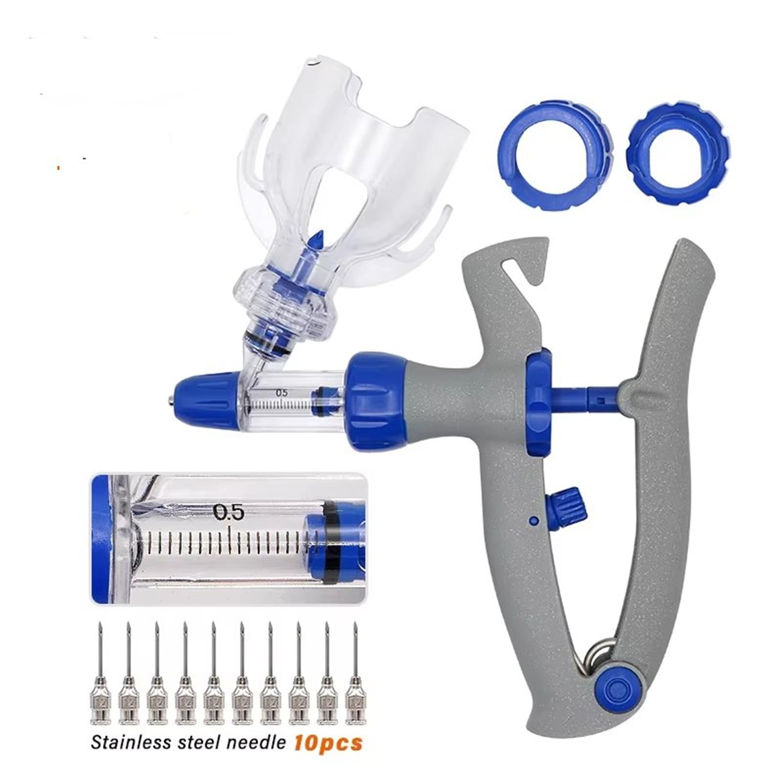 Modificabile per Pollame Bovini Pecore 1/2/5ml Siringa Automatica Continua Animale Iniettore di Pollo Pollame Durevole Vaccino 10 Aghi Veterinari(5ML,16x38)