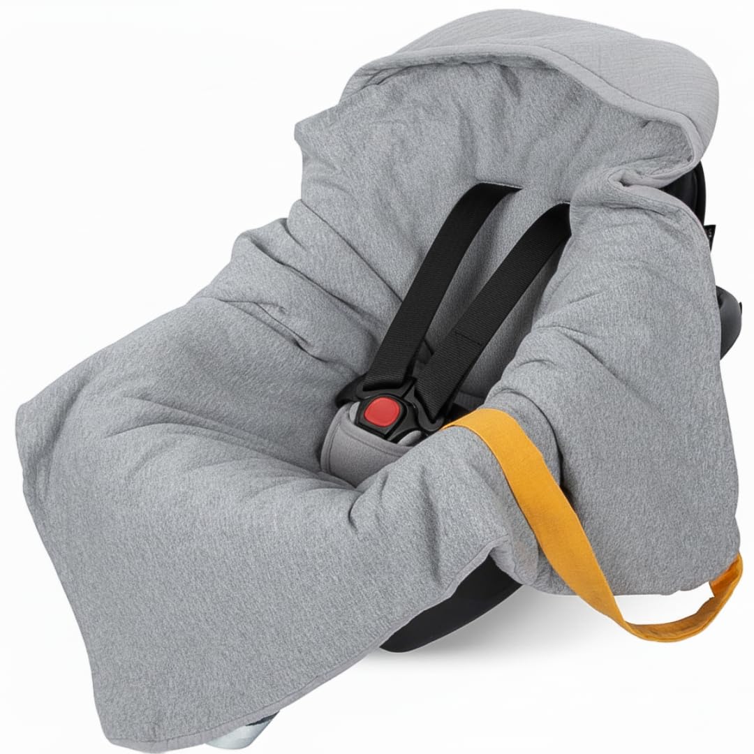 Einschlagdecke Babyschale | Babydecke für Kinderwagen Kindersitze oder Buggy | 100% Baumwolle | Kuscheldecke mit Kapuze | 85 x 85 cm