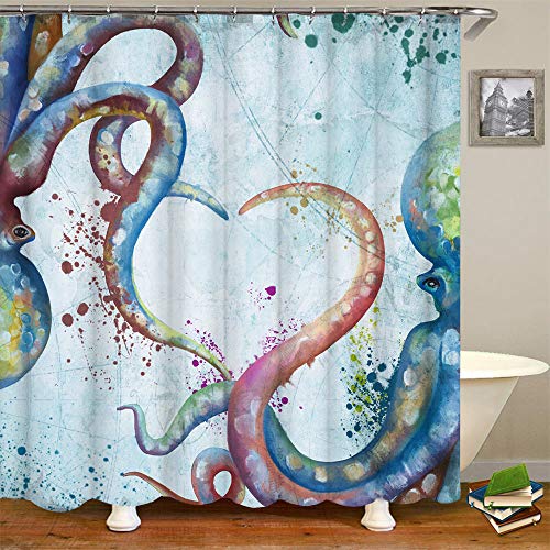Rnnjoile Sea Animal Shower Curtain Abstract Octopus Romantic Love Waterproof Cloth Fabric Curtain Marine Life Bathroom Decor Set With Hooks 72X72In #TOP1
