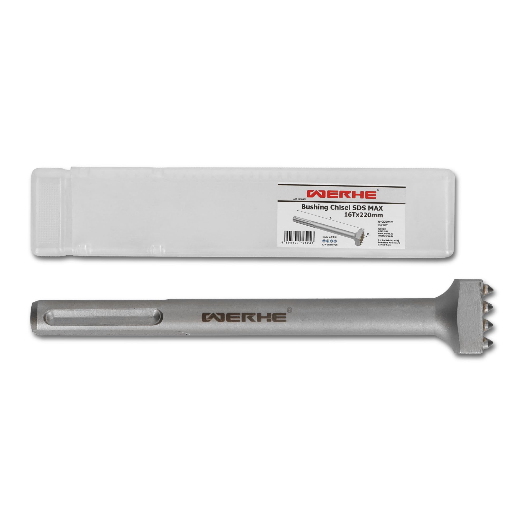 Cincel De Abujardar SDS Plus 16 Dientes – 140mm, Cabeza Cuadrada 32mm Para Martillo Perforador – Ideal Para Hormigón Y Granito