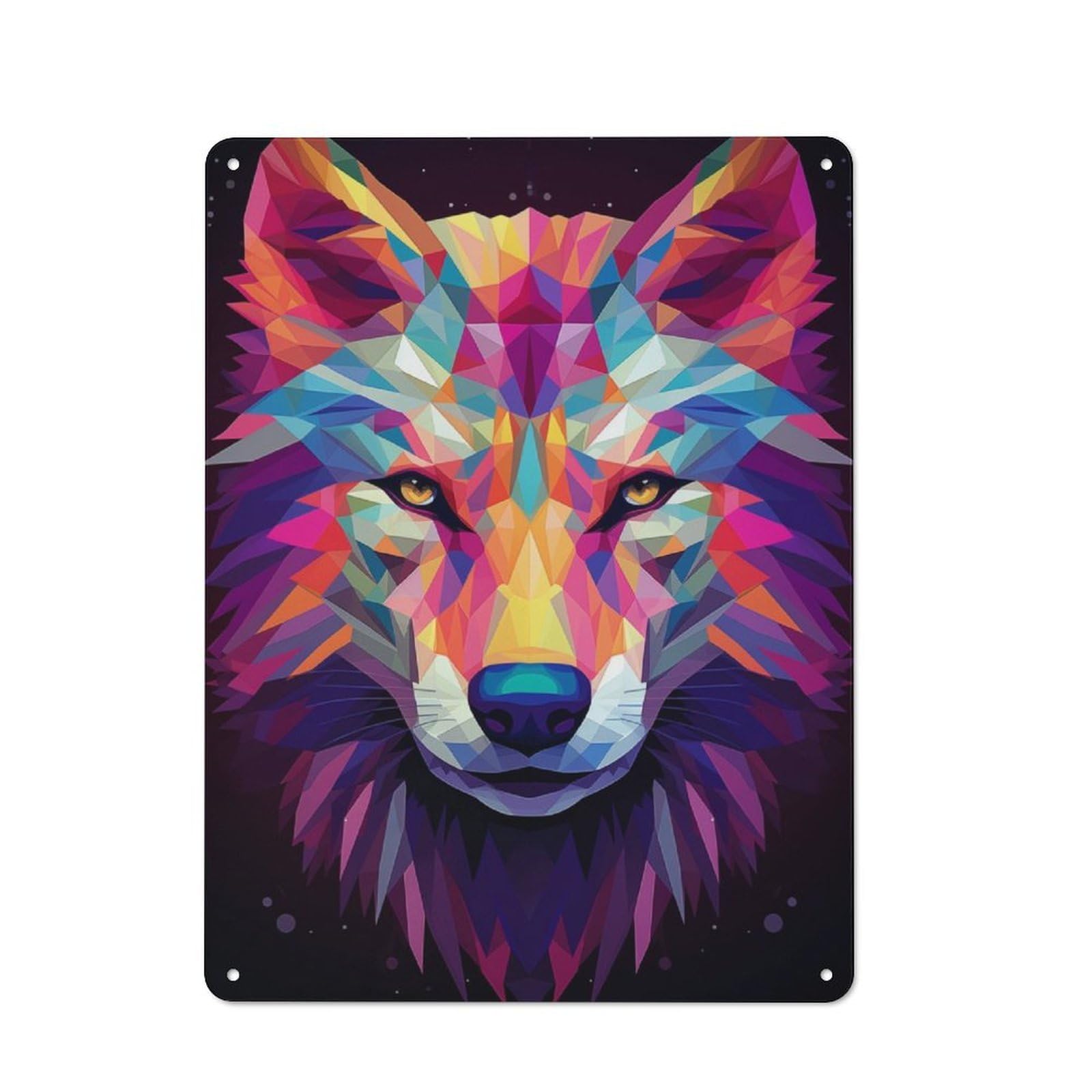 Junmoney Polygon Wolf Wall Art Urban Metal Wall Decor 40X30cm, Metal Wall Art Sign For Loft, Studio, Office Or Creative Room