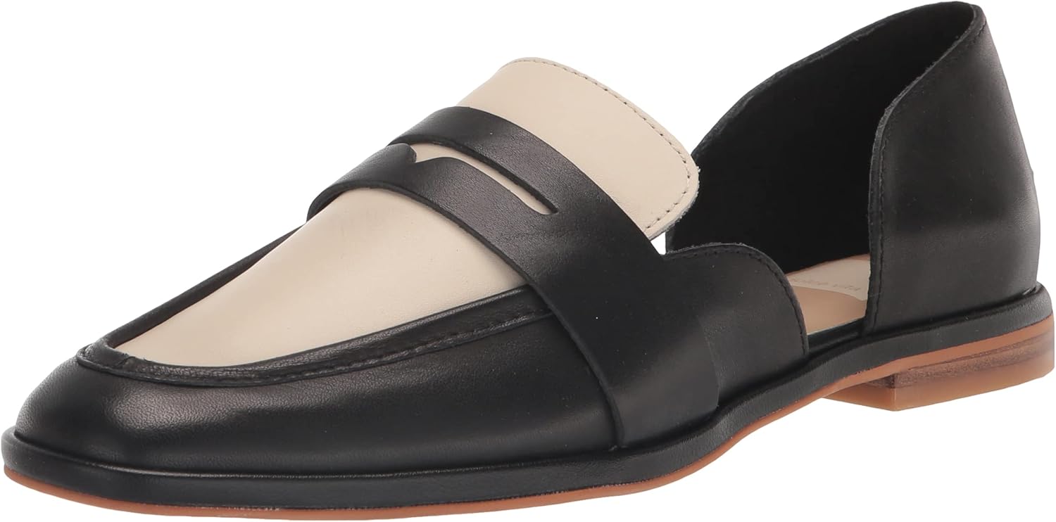 Dolce Vita Women's Moyra Loafer Flat, Black/White Leather, 6.5