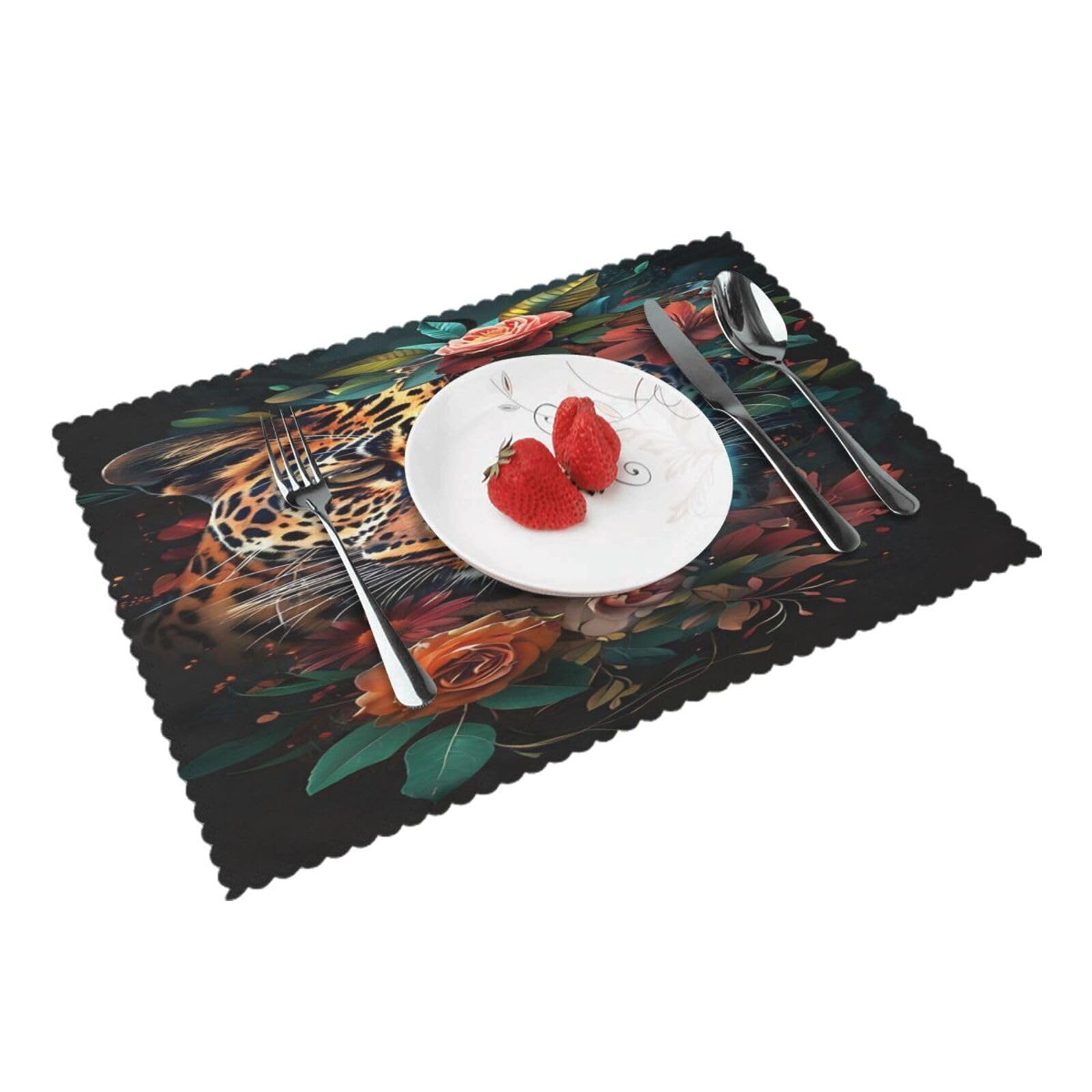 Leopard Floral (1) Placemats Set of 4 Print Table Mats Place Mats Table Decor for Kitchen Dining 12X18 in