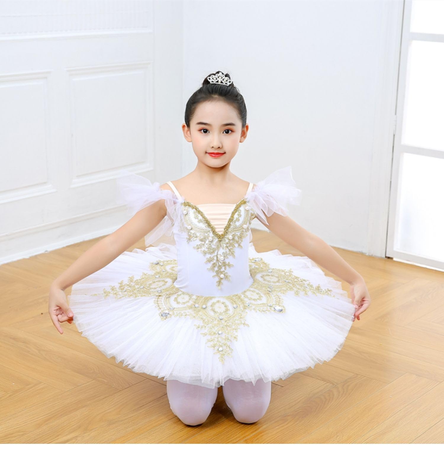 EFLALYHG Tutú con Bordado para niñas, Disfraz de Baile Estilo panqueque, Bailarina, Patinaje artístico, para Halloween, Carnaval y Baile.