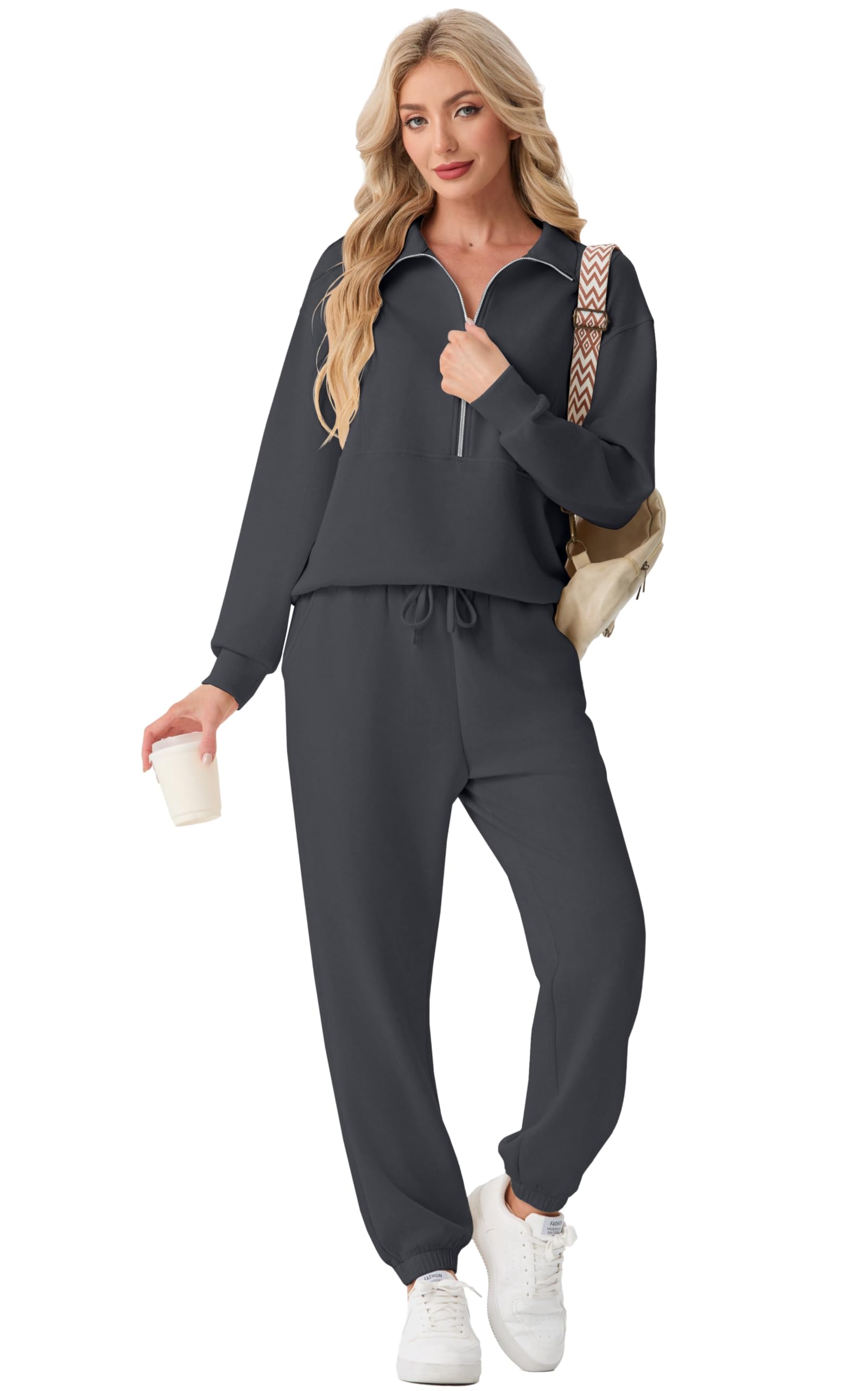 GRECERELLE Damen Jogginganzug Zweiteiler mit Halbzip