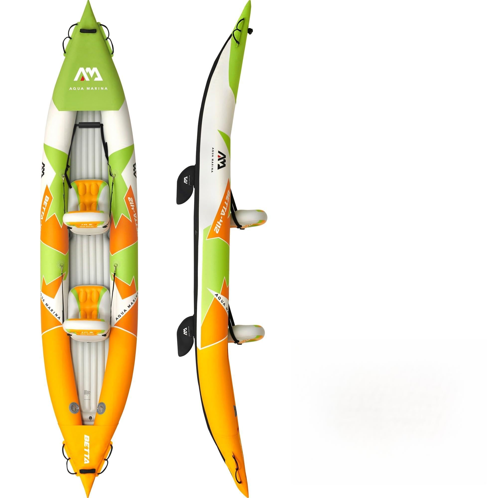Aqua Marina - Kayak Betta para 2 personas – Kayak hinchable con asientos de punto de caída, respaldo ajustable, PVC de alta presión, montaje ligero, sistema de aletas y kit de accesorios