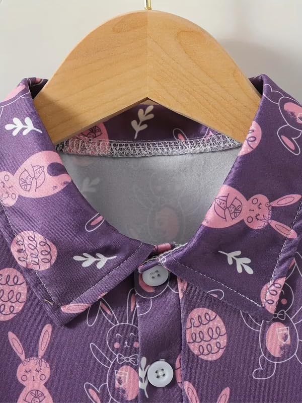 Image of Kids Easter Pattern Multi-Colored Printed Short Sleeve Button-Up Polo Shirt for Boy