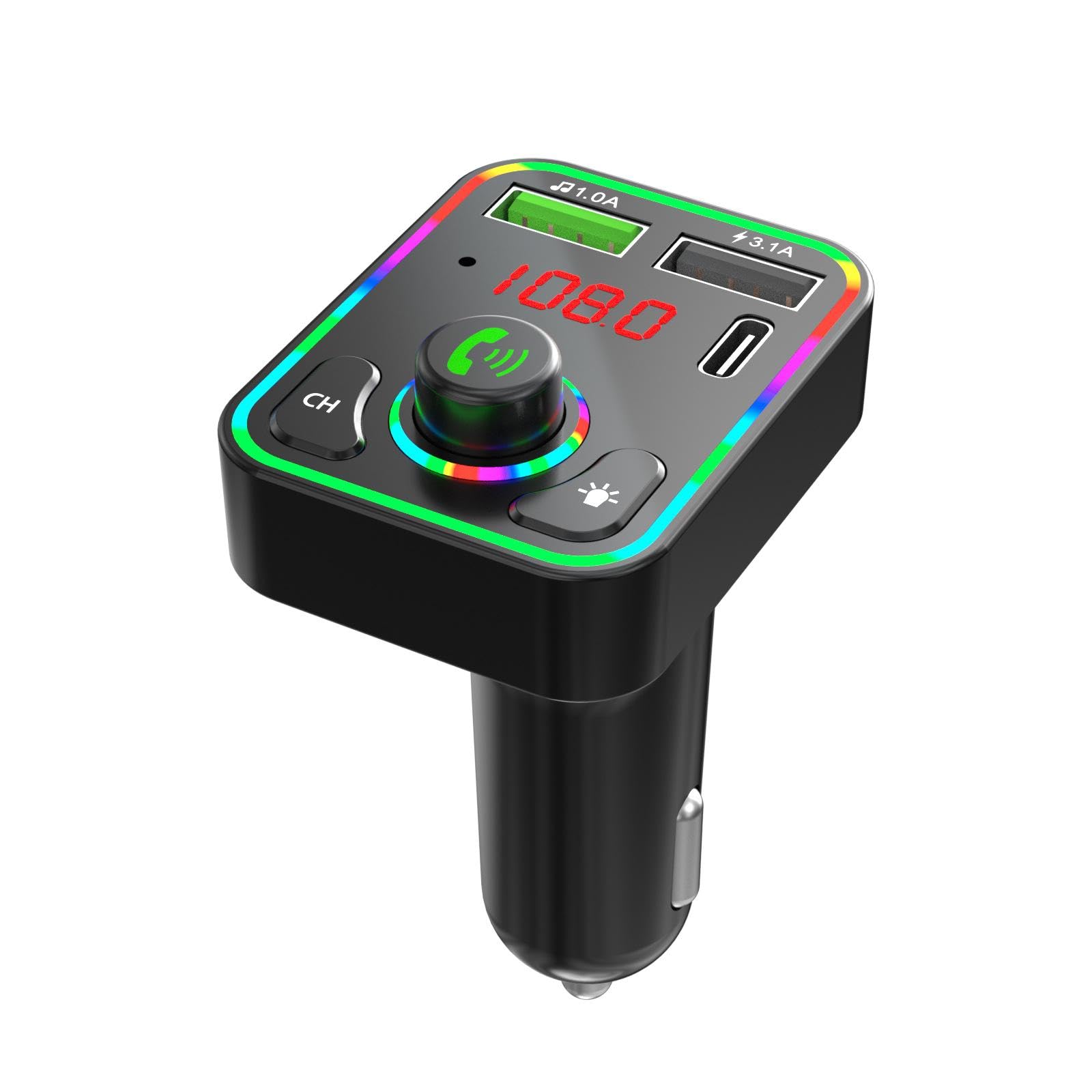 2 USB PD Charger Adapter AUX Hands-Free 7 Color LED Backlit Car Wireless Bluetooth 5.0 FM Transmitter MP3 Player Radio Parts