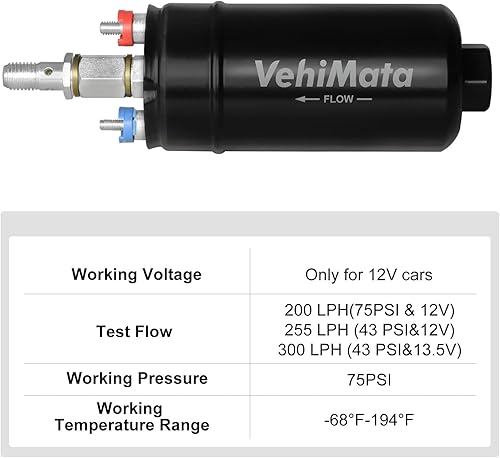 Miniatura 2 de Bomba de combustible en línea externa, flujo eléctrico universal de la bomba de combustible 300LPH alto para el sistema 12V EFI