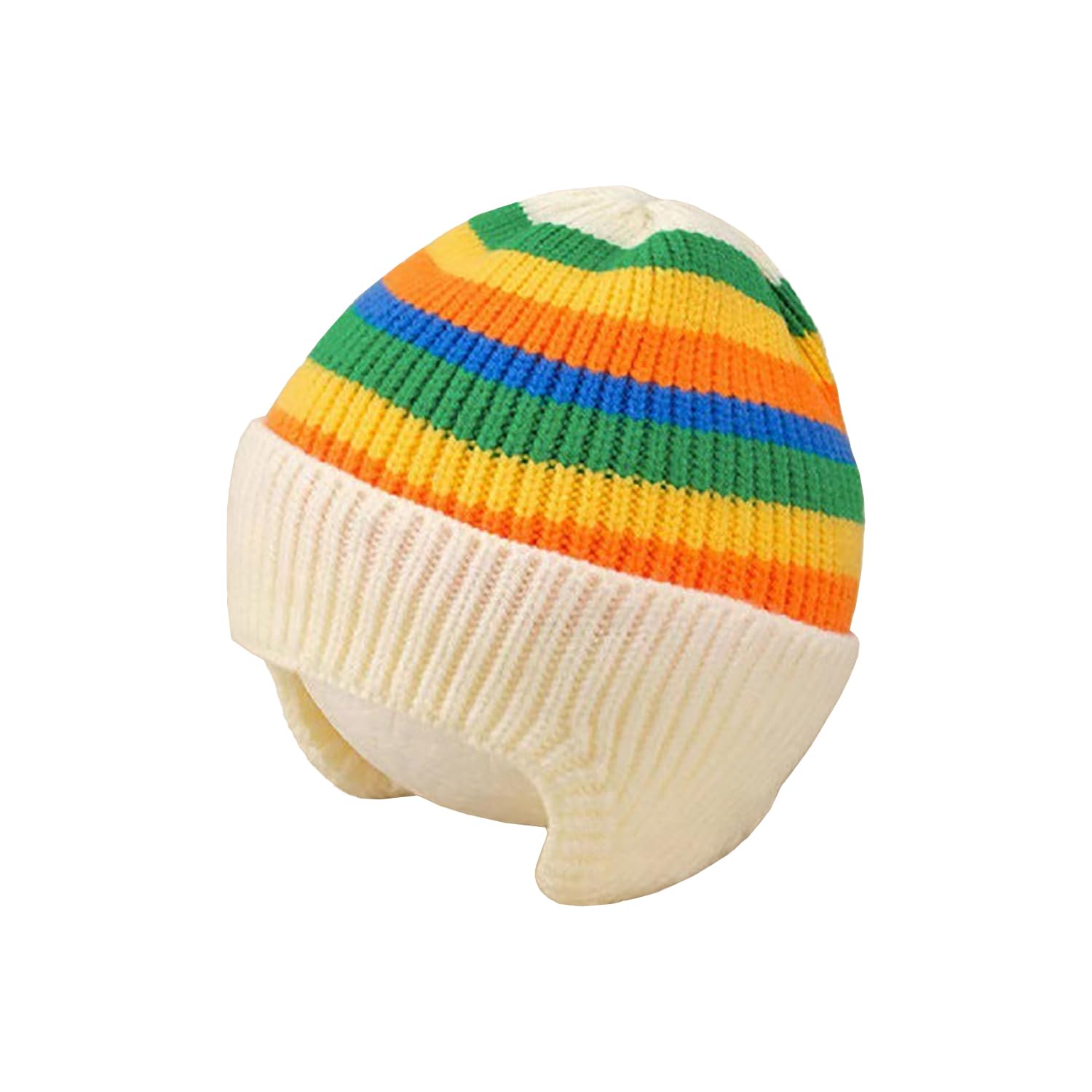 Unisex Baby Winter Cap 1-5 Years Wool Multi-Stripe Warm Knitted Hat With Ear Protection Rainbow Hat [Beige]-image-31