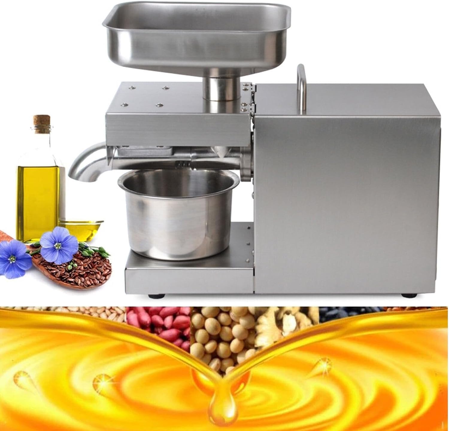 600 W Automatico Olio Pressa Macchina/Olio Expeller Machine/Acciaio Inox Olio vegetale Presser Olio Presser Temperatura di pressatura regolabile a 50-250 gradi 220V