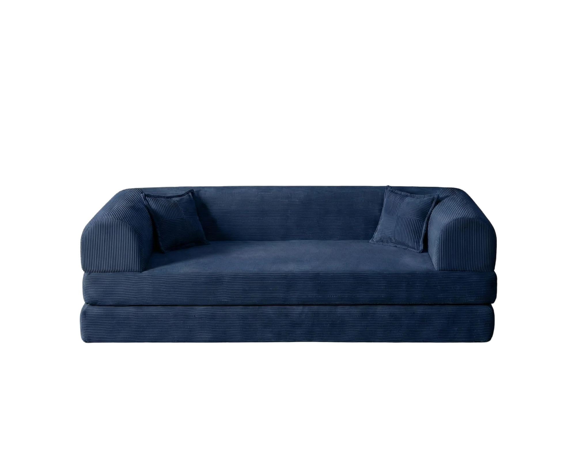 Sofá Cama de 3 plazas, Azul Marino, 190 cm, 100% Tejido de Felpa Acanalada, Funda extraíble, Apta para Mascotas, 2 Almohadas Incluidas