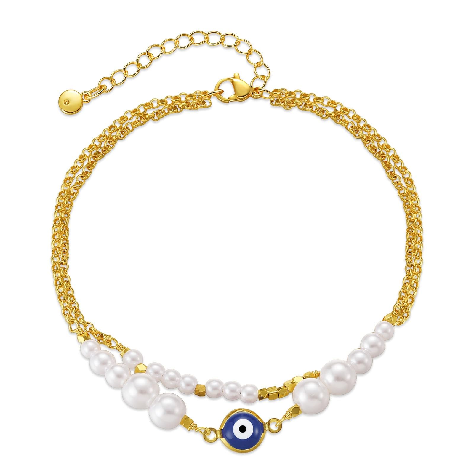 Yumikoo 18k Gold Plated Anklet Ankle Bracelets for Women (Evil Eye Pearl)