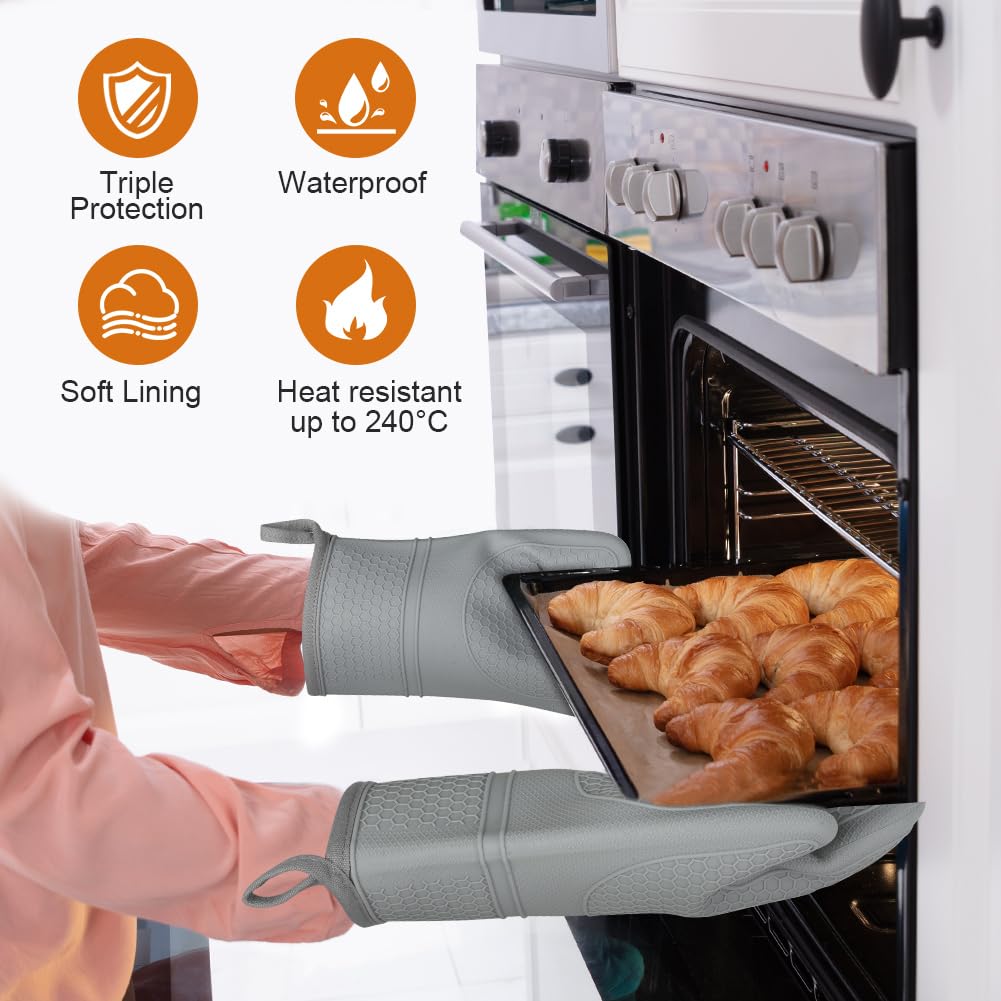 AUAUY 1 Pair Oven Mitts, Silicone Oven Gloves Heat Resistant 464°F, Non-Slip Silicone BBQ Gloves - Image 4
