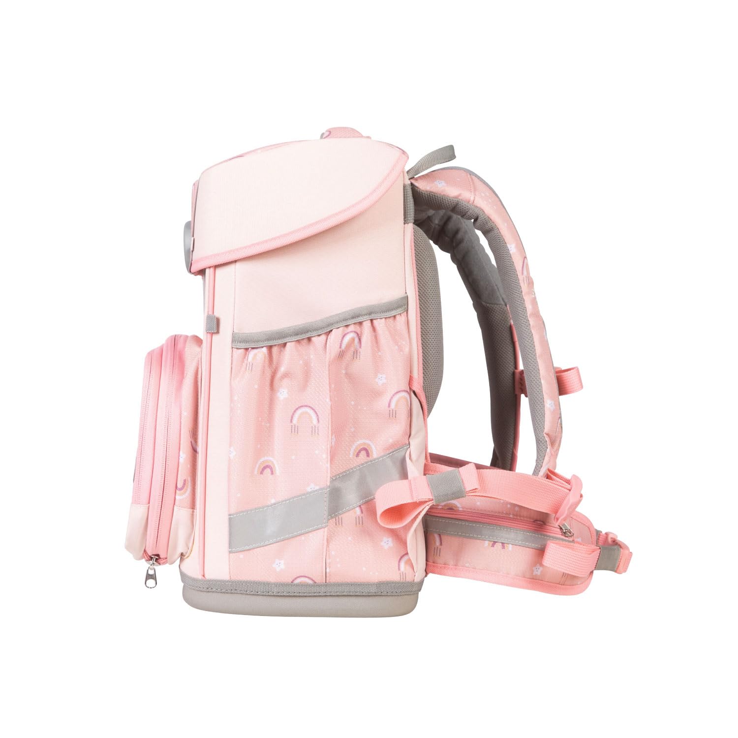 SCHOOL-MOOD Champion Pro Rainbow Schulranzenset 7-teilig 21,5L Stauraum, ergonomisches Easy Fit System für 1 m bis 1,50 m Körpergröße, standfest, wasserabweisender Stoff mit Reflektoren