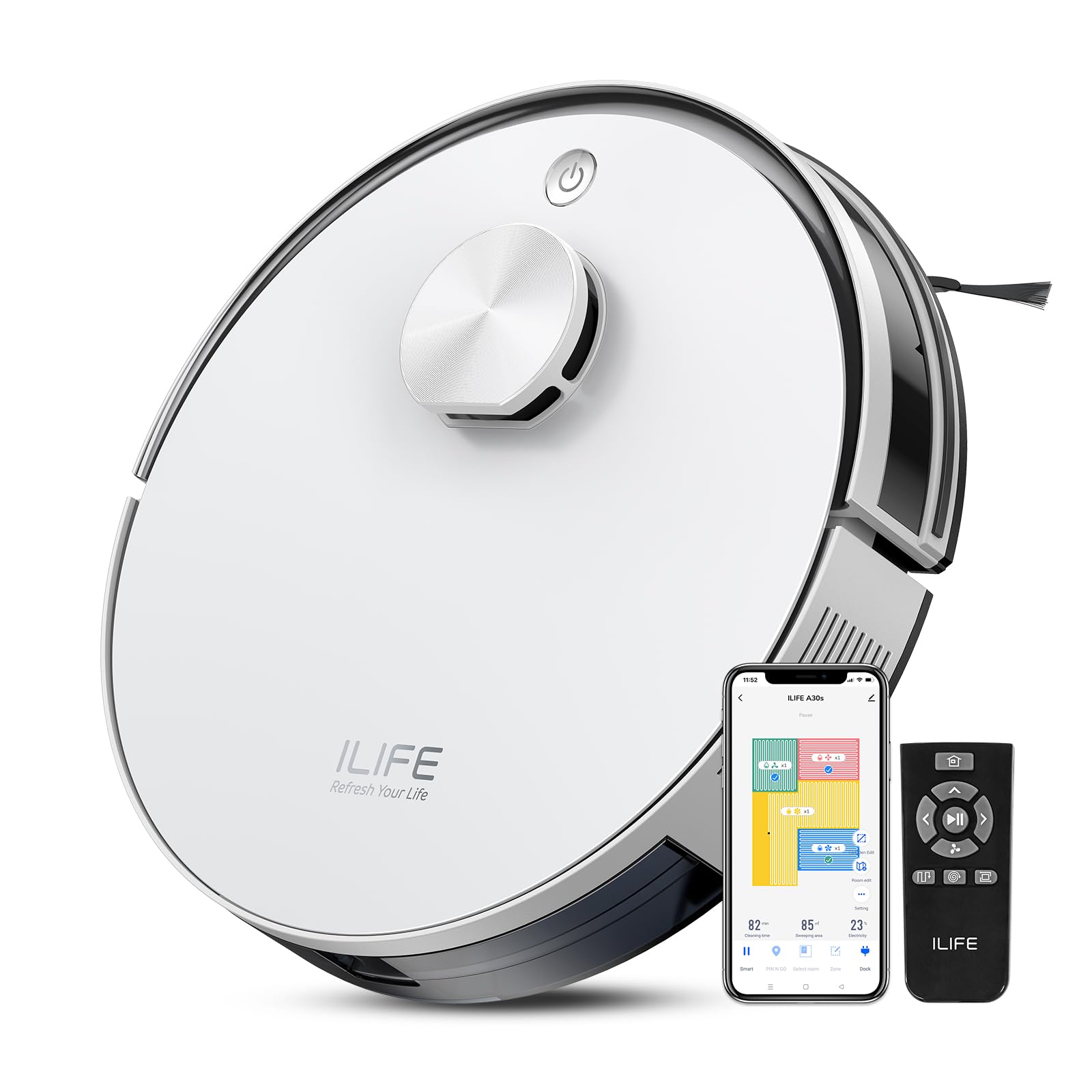 ILIFE A30s Robot Vacuum Cleaner, 10000Pa Max Suction Power with Lidar Navigation, Home Mapping, No-Go Zone, 150 Mins Max, 2.4G WiFi/App/Alexa/Remote Control, for Hard Floor, Carpet and Pet Hair